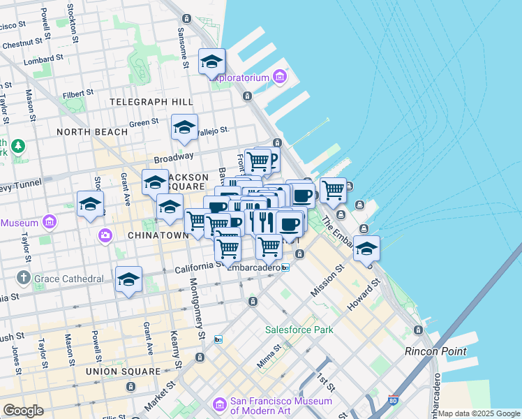 map of restaurants, bars, coffee shops, grocery stores, and more near in San Francisco
