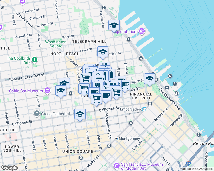 map of restaurants, bars, coffee shops, grocery stores, and more near in San Francisco
