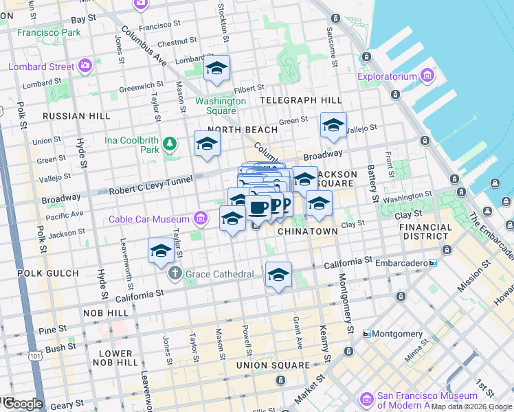 map of restaurants, bars, coffee shops, grocery stores, and more near in San Francisco