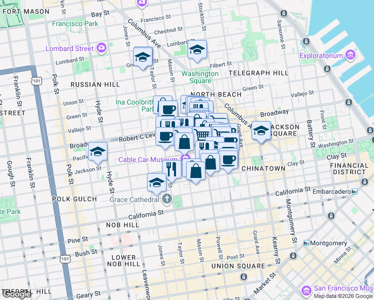 map of restaurants, bars, coffee shops, grocery stores, and more near 1024 Jackson Street in San Francisco