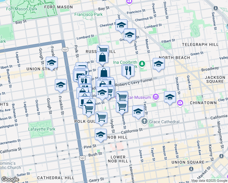 map of restaurants, bars, coffee shops, grocery stores, and more near 1387 Pacific Avenue in San Francisco