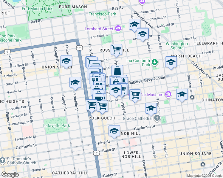 map of restaurants, bars, coffee shops, grocery stores, and more near in San Francisco