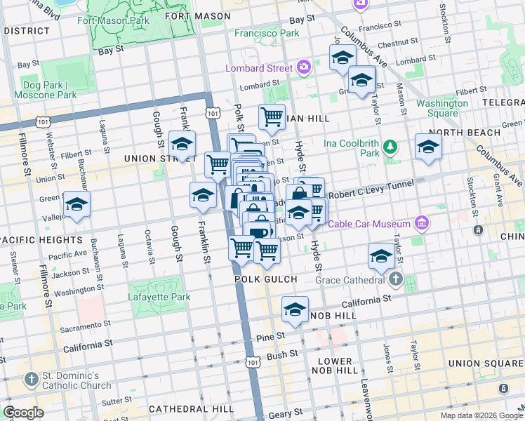 map of restaurants, bars, coffee shops, grocery stores, and more near 1560 Pacific Avenue in San Francisco