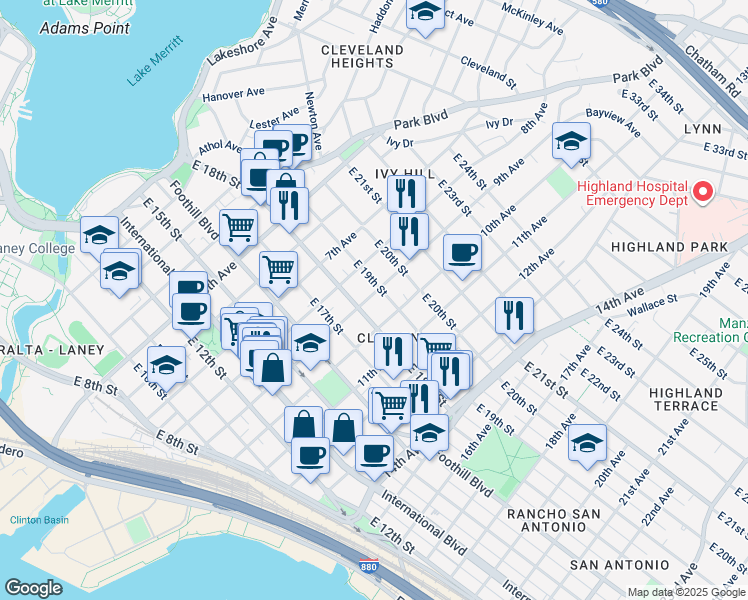 map of restaurants, bars, coffee shops, grocery stores, and more near 1836 9th Avenue in Oakland
