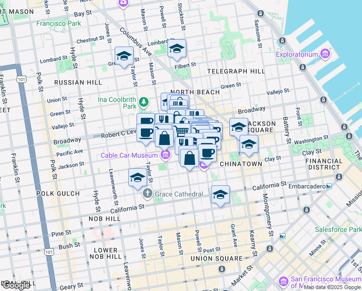 map of restaurants, bars, coffee shops, grocery stores, and more near in San Francisco