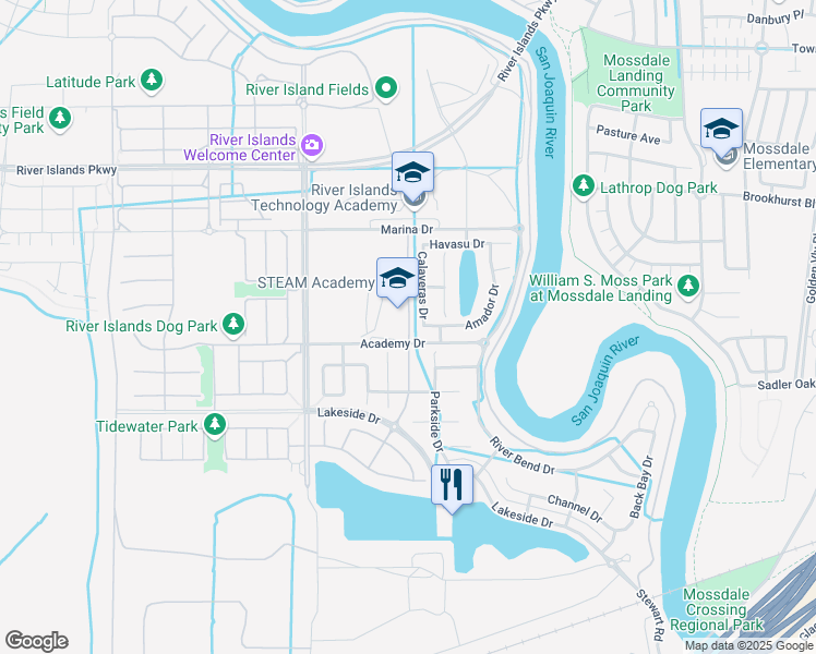 map of restaurants, bars, coffee shops, grocery stores, and more near Commercial Street in Lathrop