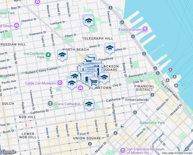 map of restaurants, bars, coffee shops, grocery stores, and more near 1000 Grant Avenue in San Francisco