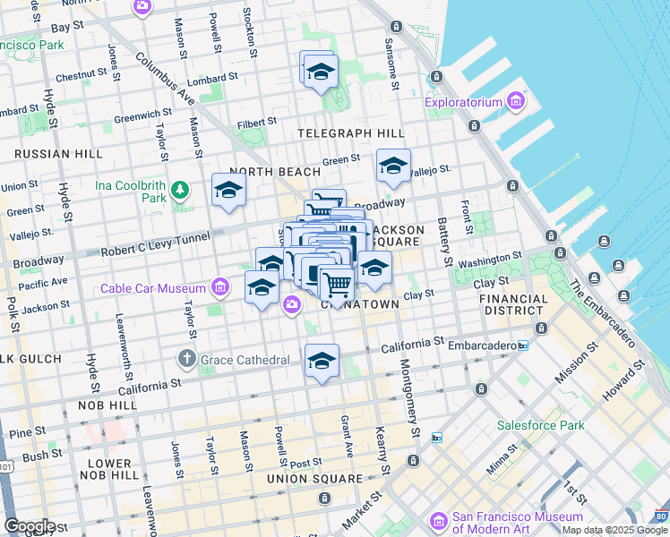 map of restaurants, bars, coffee shops, grocery stores, and more near 1000 Grant Avenue in San Francisco