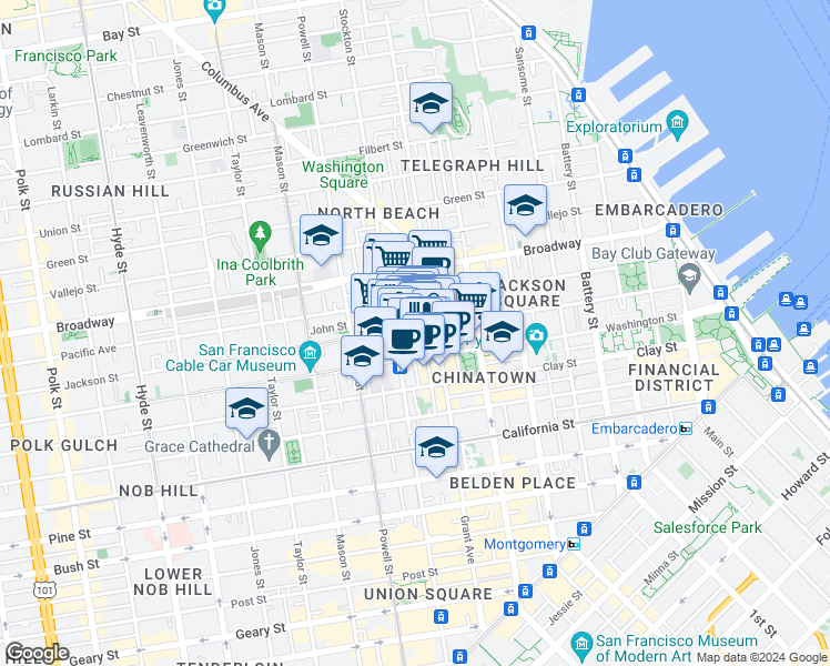 map of restaurants, bars, coffee shops, grocery stores, and more near in San Francisco