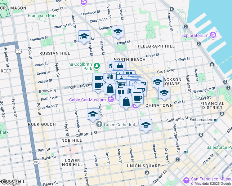 map of restaurants, bars, coffee shops, grocery stores, and more near in San Francisco