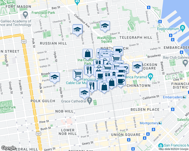 map of restaurants, bars, coffee shops, grocery stores, and more near 1024 Jackson Street in San Francisco
