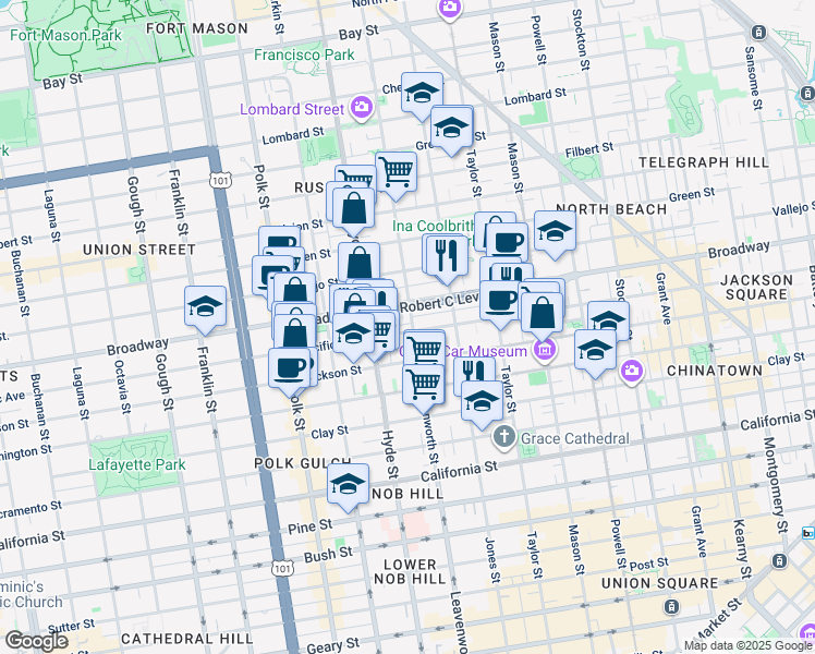 map of restaurants, bars, coffee shops, grocery stores, and more near in San Francisco