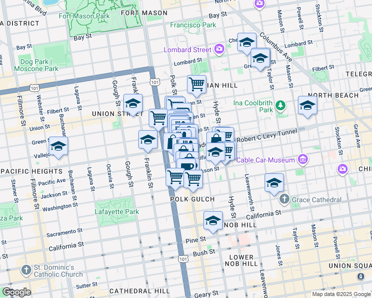 map of restaurants, bars, coffee shops, grocery stores, and more near 1560 Pacific Avenue in San Francisco