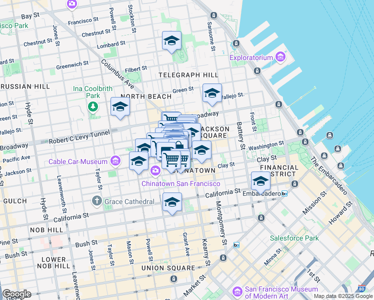 map of restaurants, bars, coffee shops, grocery stores, and more near 1000 Grant Avenue in San Francisco