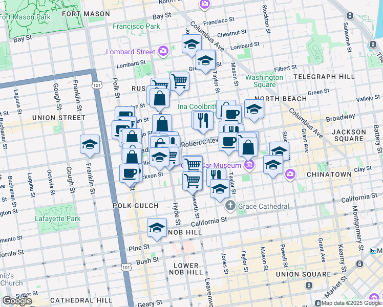 map of restaurants, bars, coffee shops, grocery stores, and more near in San Francisco