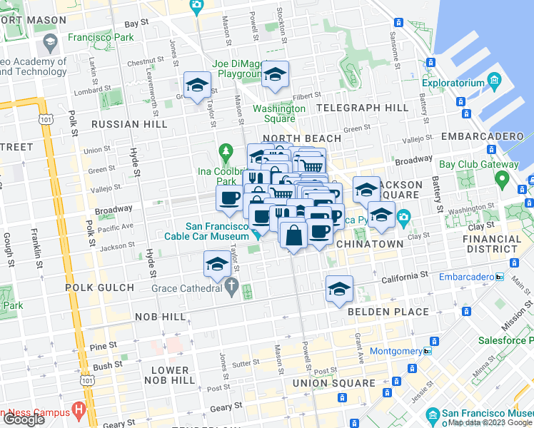 map of restaurants, bars, coffee shops, grocery stores, and more near in San Francisco