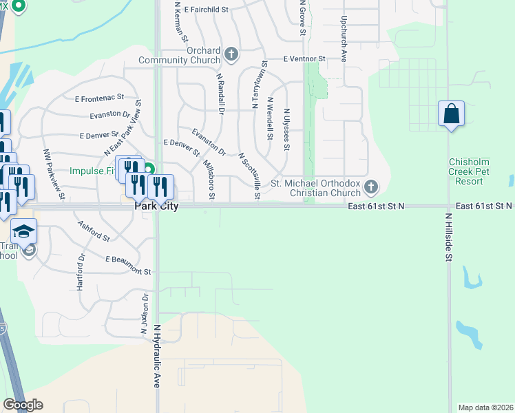 map of restaurants, bars, coffee shops, grocery stores, and more near 2145 East 61st Street North in Park City