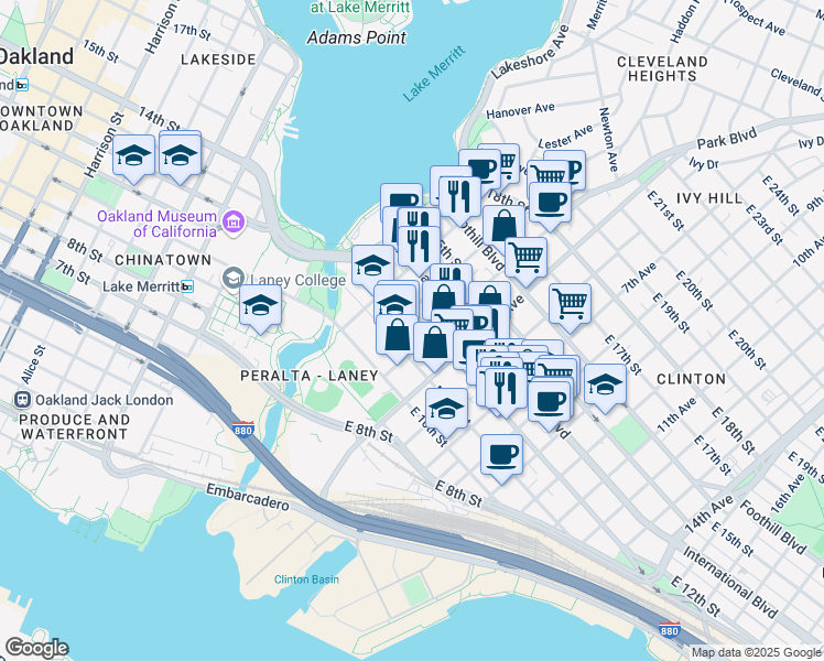 map of restaurants, bars, coffee shops, grocery stores, and more near 1138 4th Avenue in Oakland