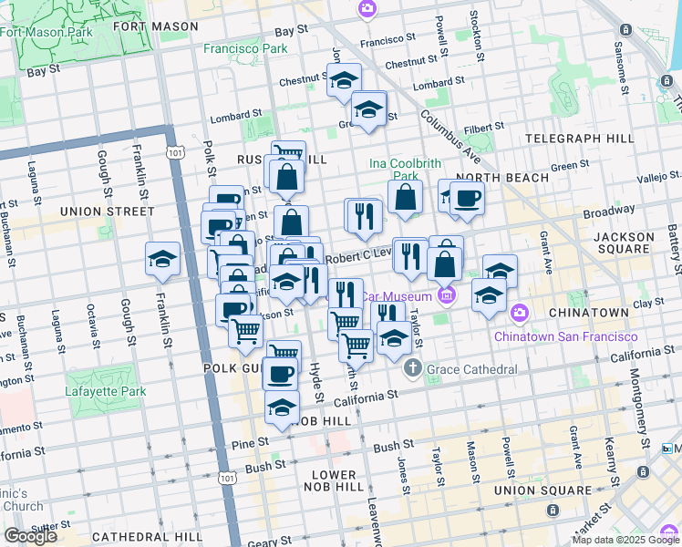 map of restaurants, bars, coffee shops, grocery stores, and more near in San Francisco