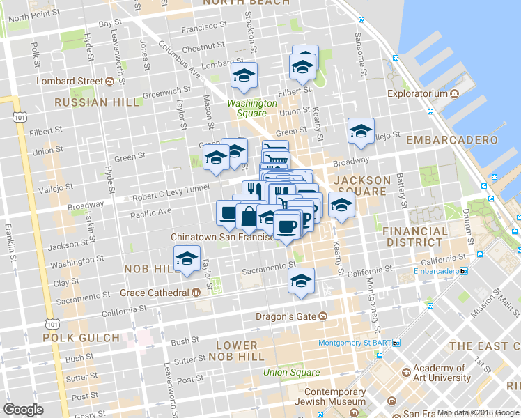 map of restaurants, bars, coffee shops, grocery stores, and more near 866 Jackson Street in San Francisco