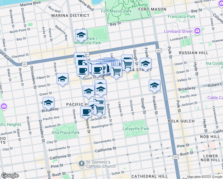 map of restaurants, bars, coffee shops, grocery stores, and more near in San Francisco