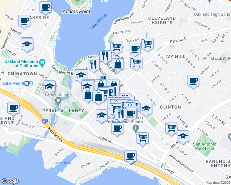 map of restaurants, bars, coffee shops, grocery stores, and more near 1432 5th Avenue in Oakland
