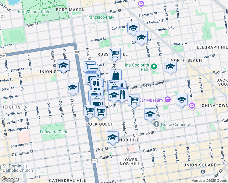 map of restaurants, bars, coffee shops, grocery stores, and more near in San Francisco