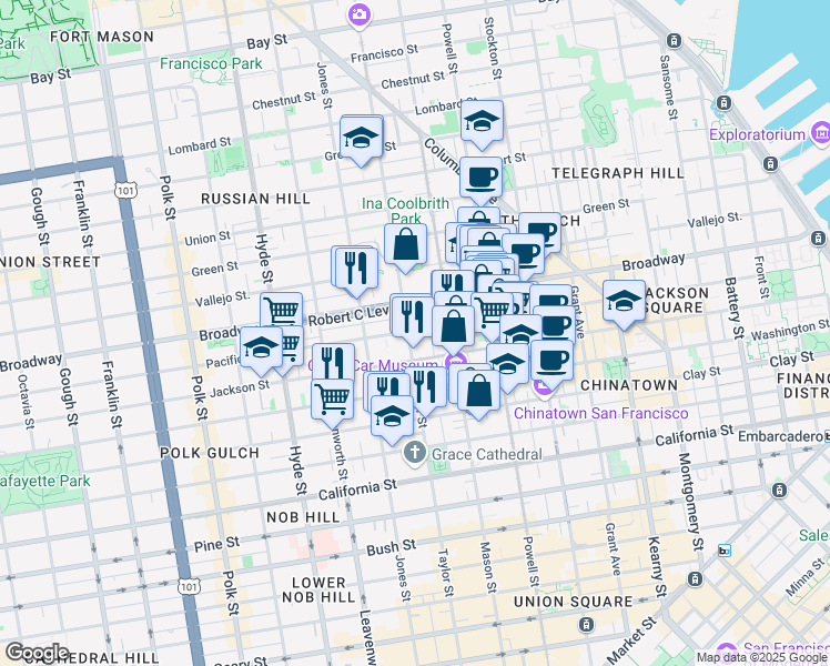 map of restaurants, bars, coffee shops, grocery stores, and more near in San Francisco