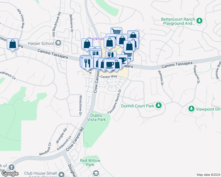 map of restaurants, bars, coffee shops, grocery stores, and more near 5006 Starling Street in Danville