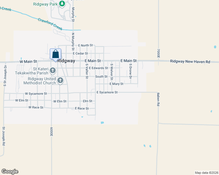 map of restaurants, bars, coffee shops, grocery stores, and more near 601-699 East Sycamore Street in Ridgway