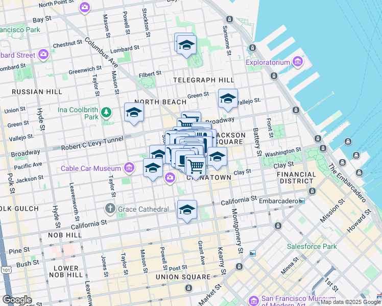 map of restaurants, bars, coffee shops, grocery stores, and more near 1000 Grant Avenue in San Francisco