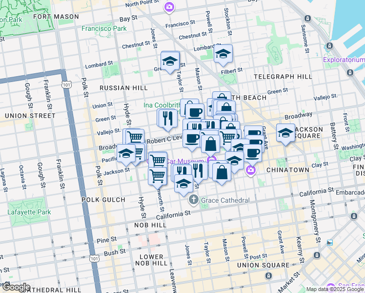 map of restaurants, bars, coffee shops, grocery stores, and more near in San Francisco