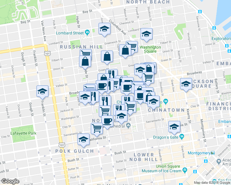 map of restaurants, bars, coffee shops, grocery stores, and more near 1535 Jones Street in San Francisco
