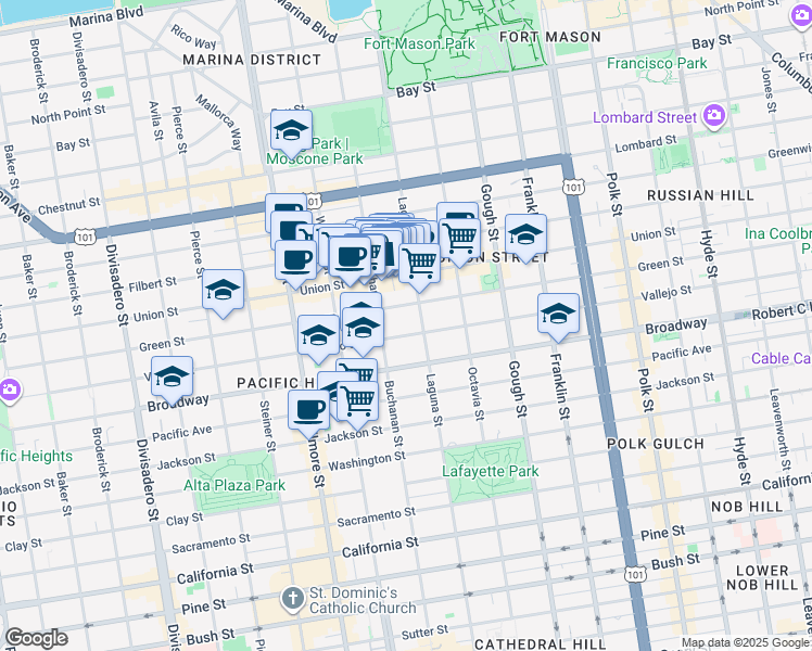 map of restaurants, bars, coffee shops, grocery stores, and more near in San Francisco