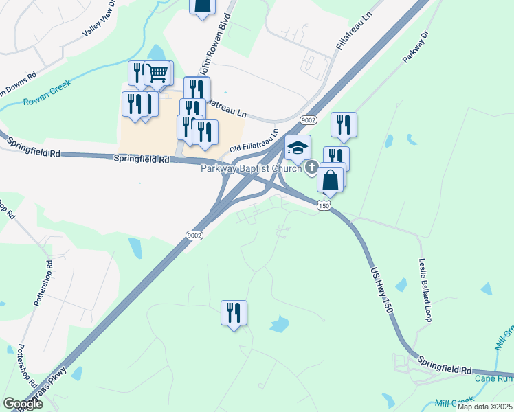 map of restaurants, bars, coffee shops, grocery stores, and more near 101 Manor Drive in Bardstown