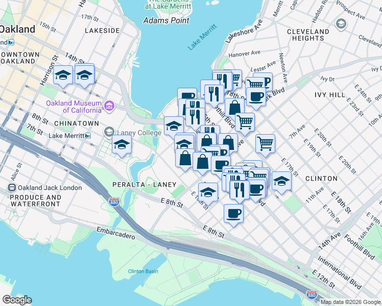 map of restaurants, bars, coffee shops, grocery stores, and more near 1130 3rd Avenue in Oakland