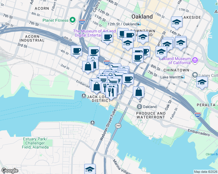 map of restaurants, bars, coffee shops, grocery stores, and more near 149 Franklin Street in Oakland