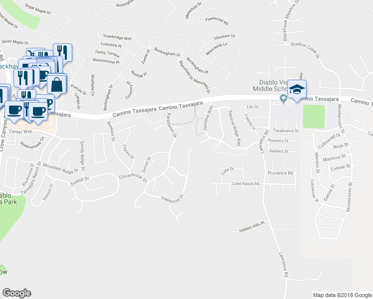map of restaurants, bars, coffee shops, grocery stores, and more near 243 Viewpoint Drive in Danville