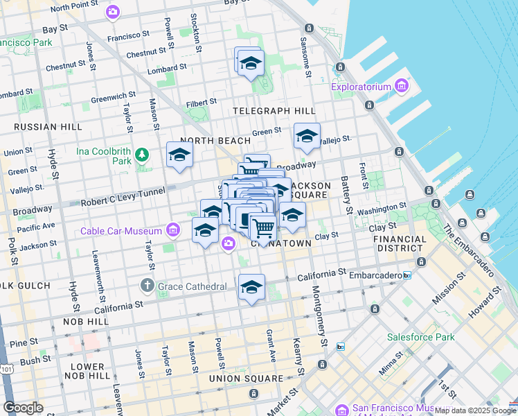 map of restaurants, bars, coffee shops, grocery stores, and more near 1000 Grant Avenue in San Francisco