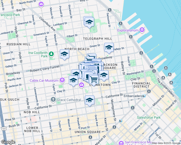 map of restaurants, bars, coffee shops, grocery stores, and more near 1000 Grant Avenue in San Francisco