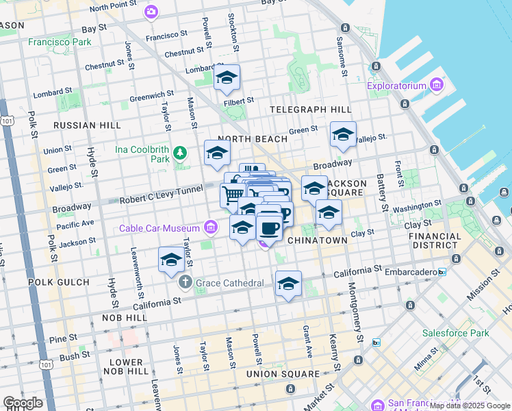 map of restaurants, bars, coffee shops, grocery stores, and more near 845 Jackson Street in San Francisco