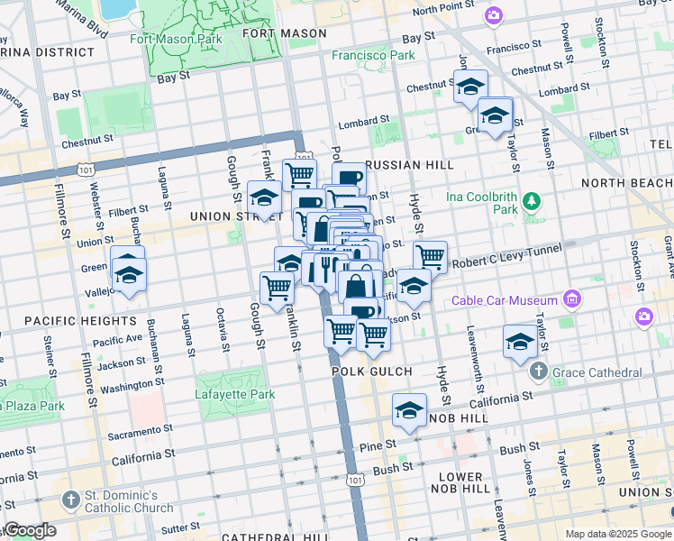 map of restaurants, bars, coffee shops, grocery stores, and more near in San Francisco