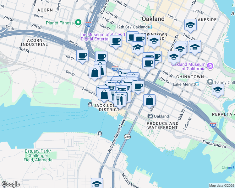map of restaurants, bars, coffee shops, grocery stores, and more near 149 Franklin Street in Oakland