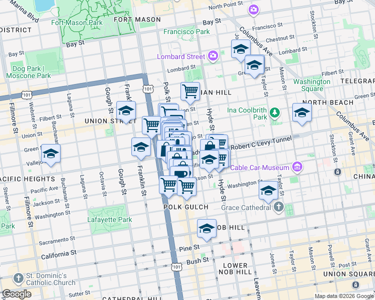 map of restaurants, bars, coffee shops, grocery stores, and more near 1560 Pacific Avenue in San Francisco