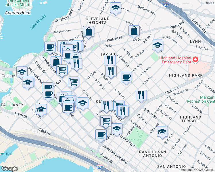 map of restaurants, bars, coffee shops, grocery stores, and more near 1934 9th Avenue in Oakland