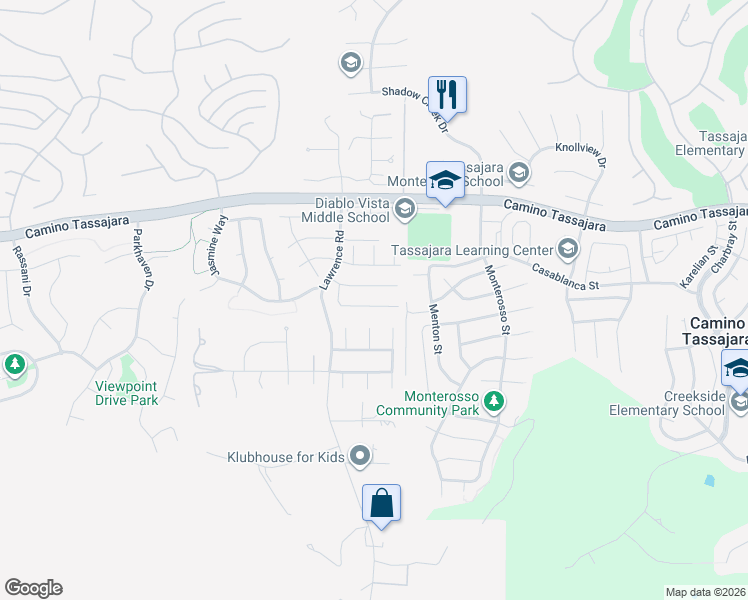 map of restaurants, bars, coffee shops, grocery stores, and more near 133 Gerbera Street in Danville