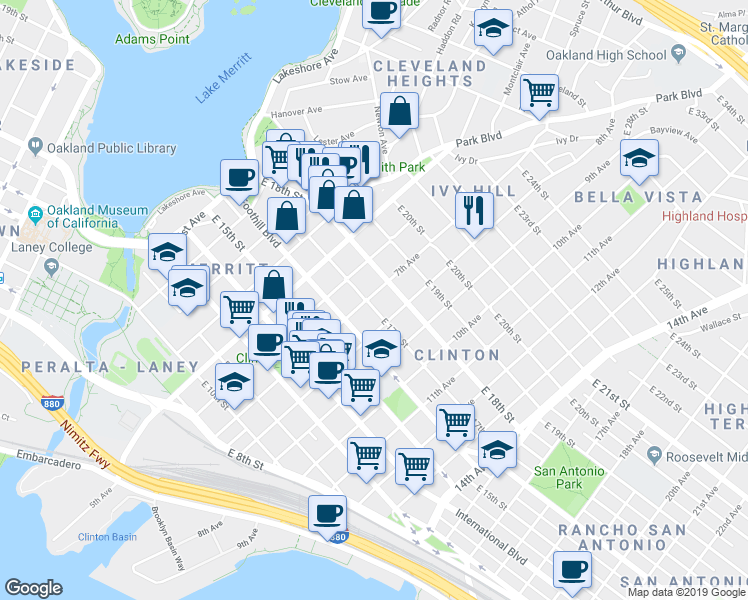 map of restaurants, bars, coffee shops, grocery stores, and more near 1807 7th Avenue in Oakland