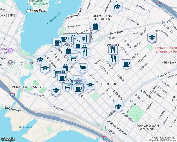 map of restaurants, bars, coffee shops, grocery stores, and more near 1807 7th Avenue in Oakland