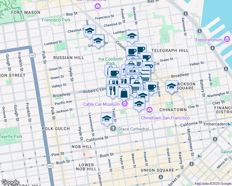 map of restaurants, bars, coffee shops, grocery stores, and more near in San Francisco