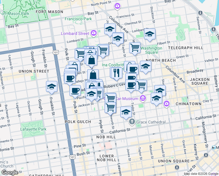 map of restaurants, bars, coffee shops, grocery stores, and more near 81 Glover Street in San Francisco